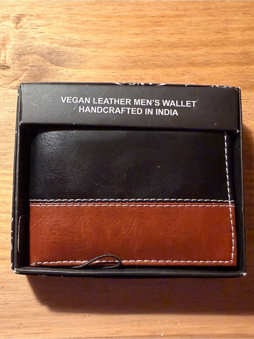 Vegan Leather Men's Bifold Wallet - Black and Brown